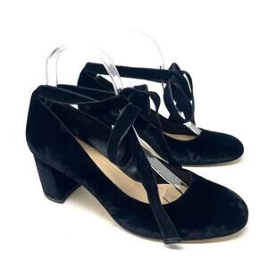 Lord & Taylor Black Velvet Heeled Pumps w/ Ankle Strap Ties, Women's Size 8